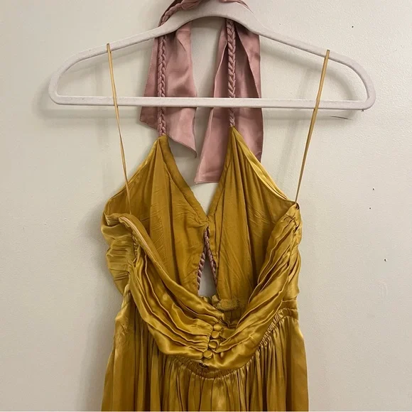 Anthropologie Mustard Dress with Pink Accents - Picture 3 of 9